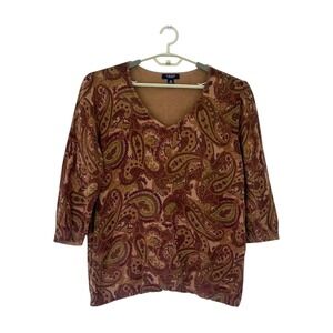 Chaps Womans Sweater 2x 3/4 Sleeve‎ Paisley Art To Wear Eclectic Artistic